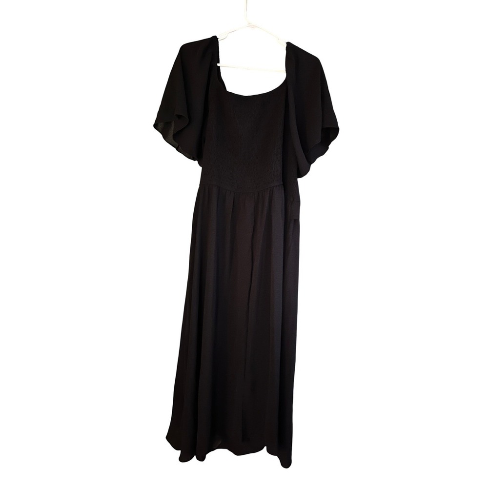 Scomchic 4XL Black‎ Maxi Dress Flutter Sleeve Square Neckline Smocked Bodice - Picture 2 of 6